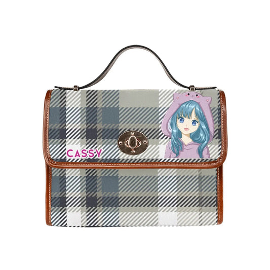 Personalized Waterproof Canvas Shoulder Strap Bag Tartan Brown Anime - Piryoung Shop