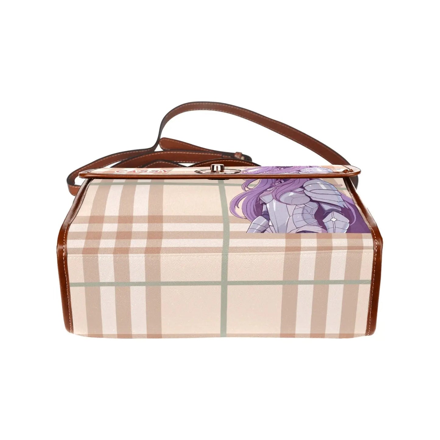 Personalized Waterproof Canvas Shoulder Strap Bag Tartan Brown Anime - Piryoung Shop