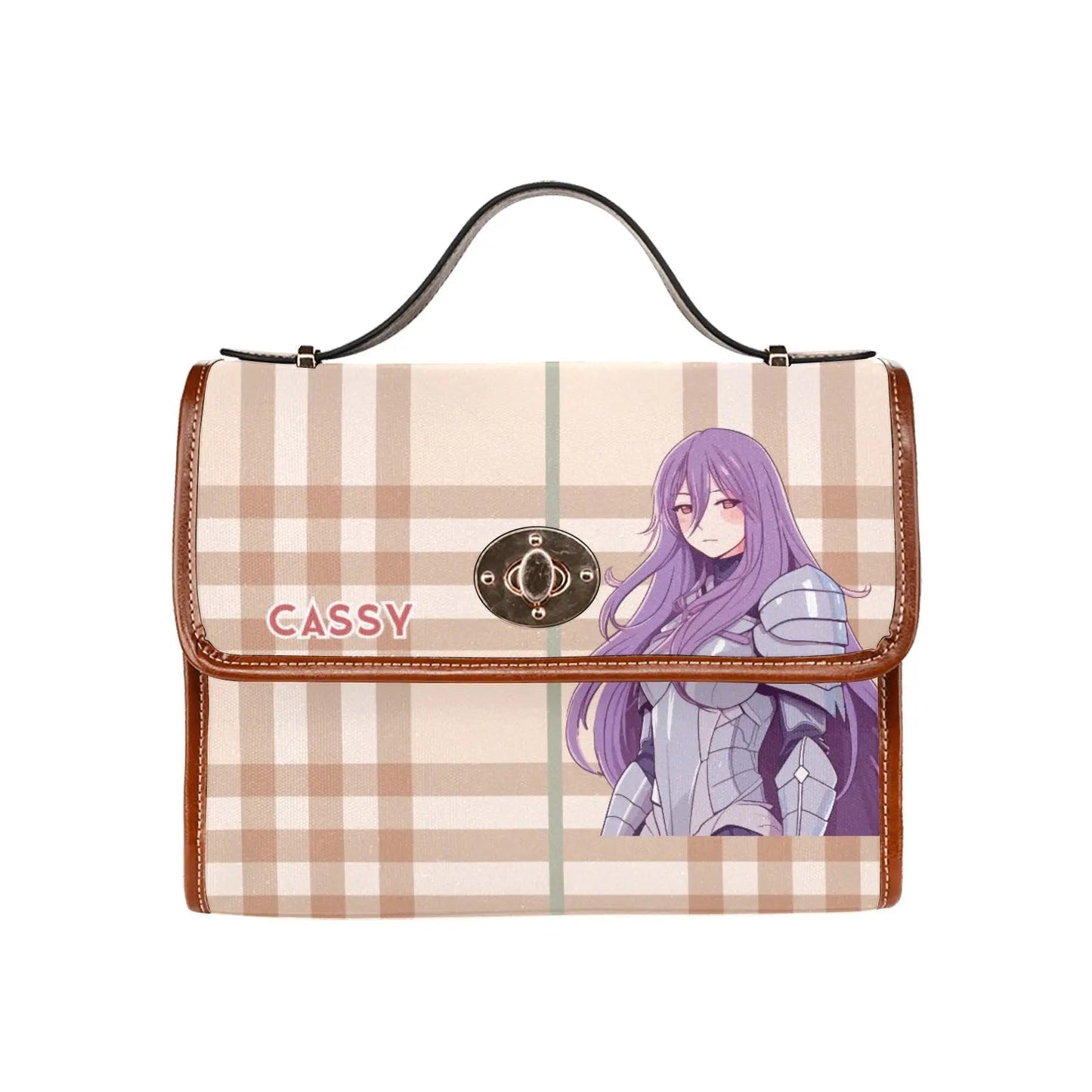 Personalized Waterproof Canvas Shoulder Strap Bag Tartan Brown Anime - Piryoung Shop