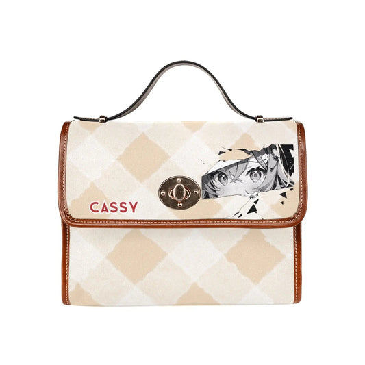 Personalized Waterproof Canvas Shoulder Strap Bag Tartan Brown Anime - Piryoung Shop