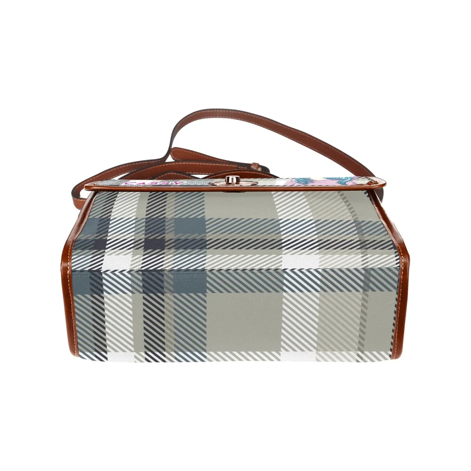 Personalized Waterproof Canvas Shoulder Strap Bag Tartan Brown Anime - Piryoung Shop