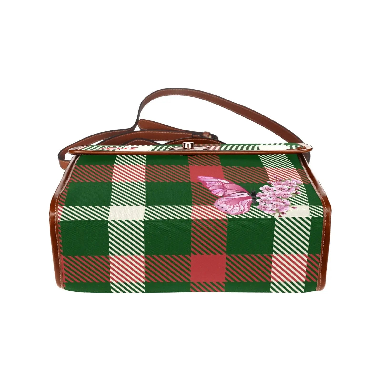 Personalized Waterproof Canvas Shoulder Strap Bag Tartan Butterfly - Piryoung Shop