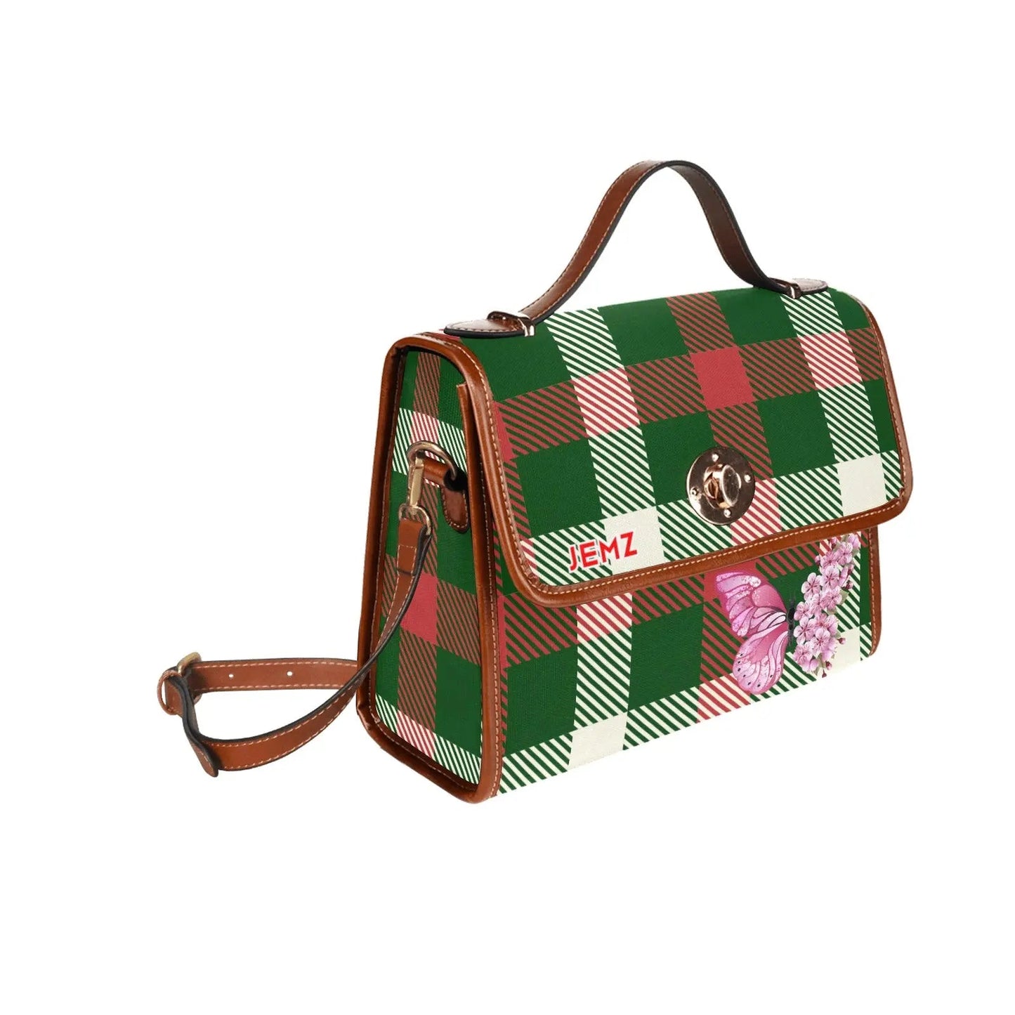Personalized Waterproof Canvas Shoulder Strap Bag Tartan Butterfly - Piryoung Shop
