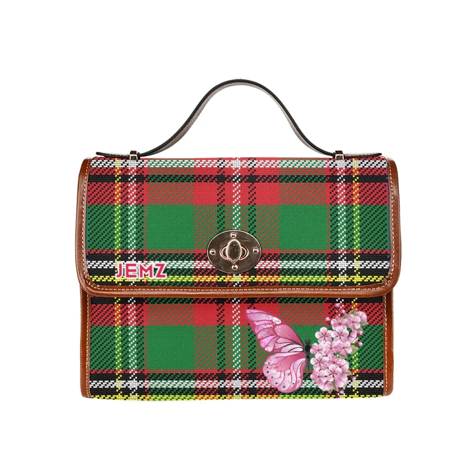 Personalized Waterproof Canvas Shoulder Strap Bag Tartan Butterfly - Piryoung Shop
