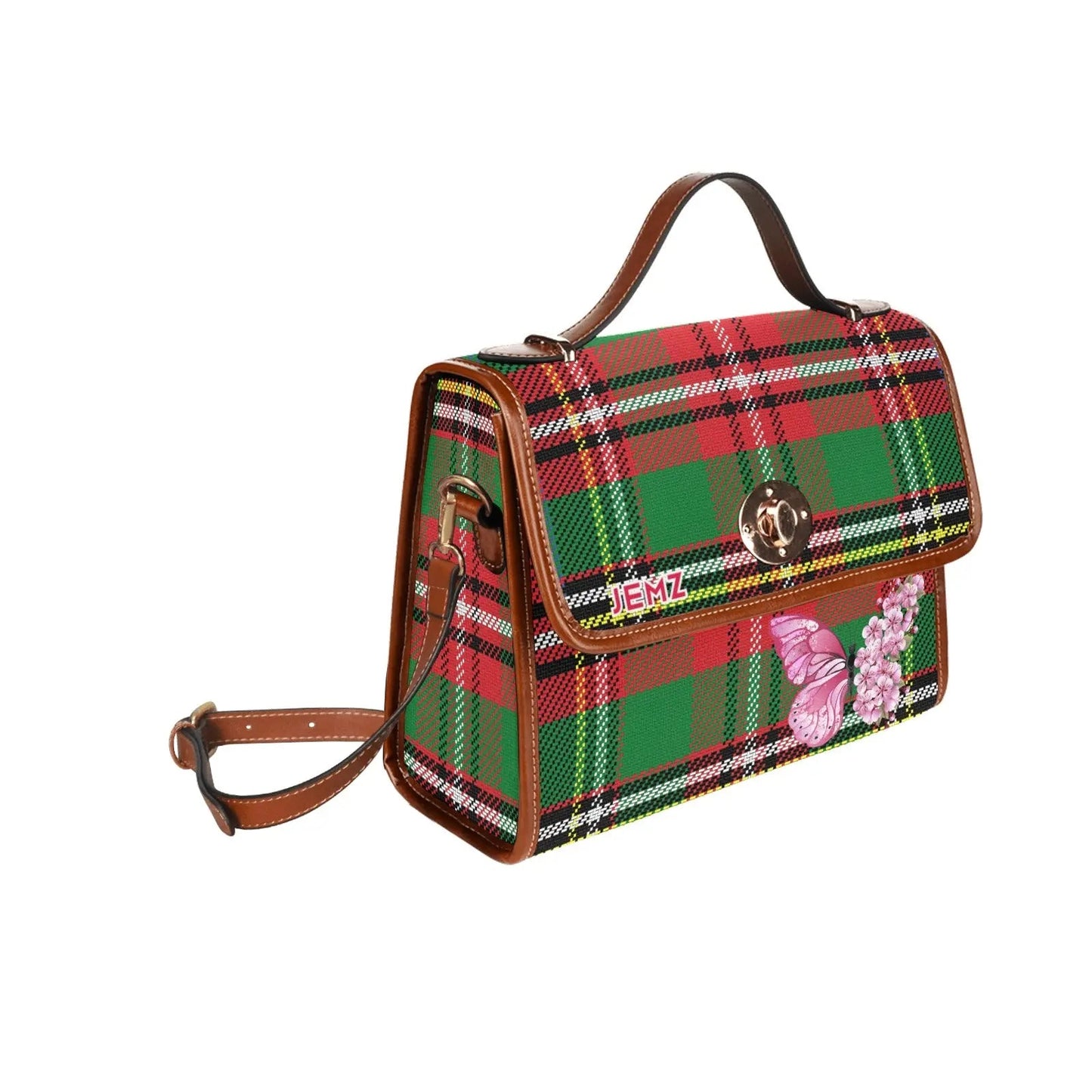 Personalized Waterproof Canvas Shoulder Strap Bag Tartan Butterfly - Piryoung Shop