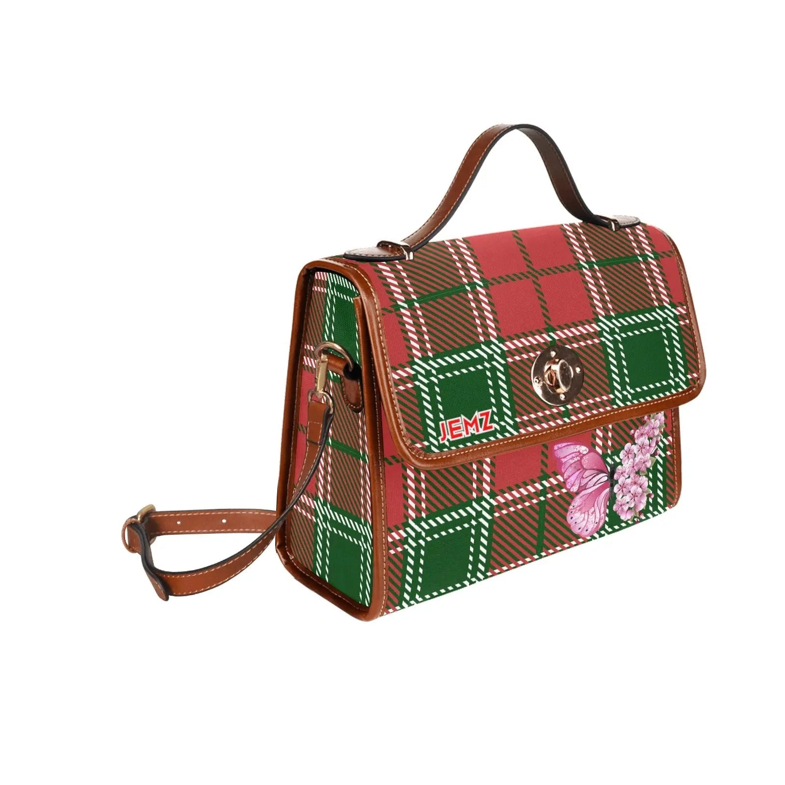 Personalized Waterproof Canvas Shoulder Strap Bag Tartan Butterfly - Piryoung Shop