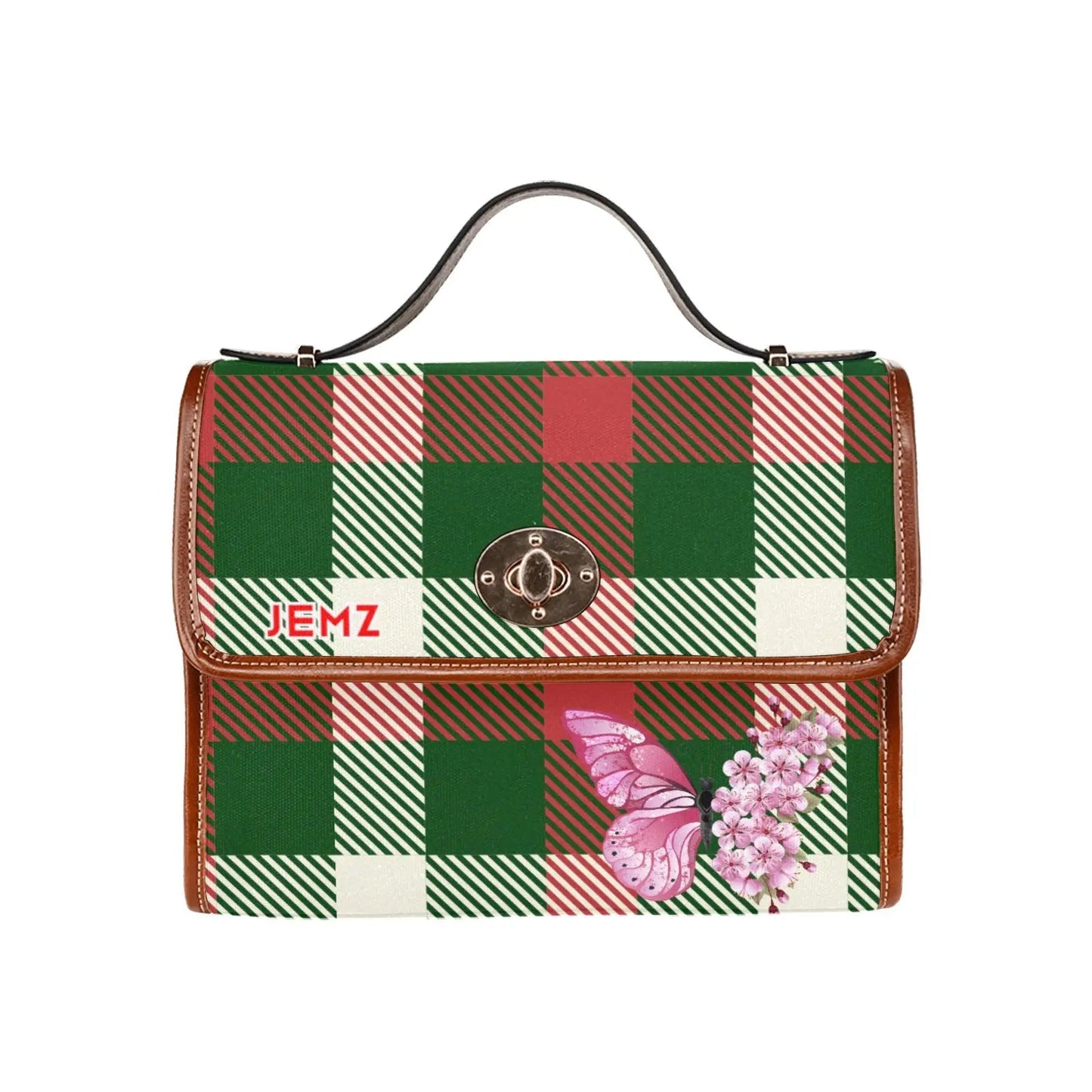 Personalized Waterproof Canvas Shoulder Strap Bag Tartan Butterfly - Piryoung Shop