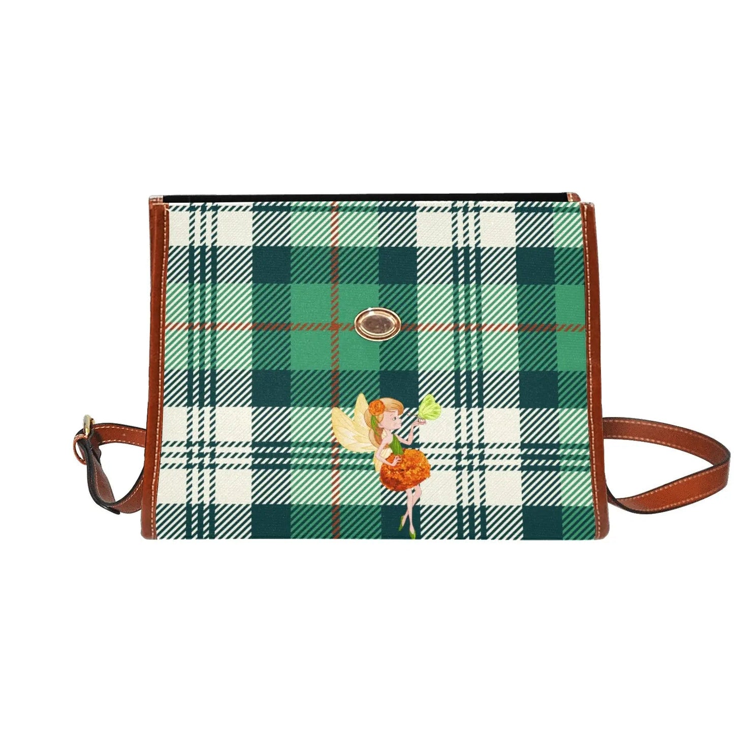 Personalized Waterproof Canvas Shoulder Strap Bag Tartan Butterfly - Piryoung Shop