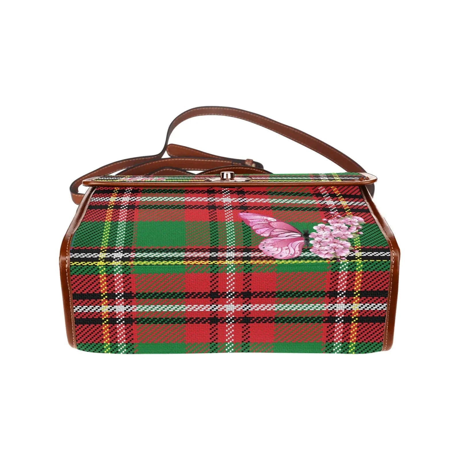 Personalized Waterproof Canvas Shoulder Strap Bag Tartan Butterfly - Piryoung Shop