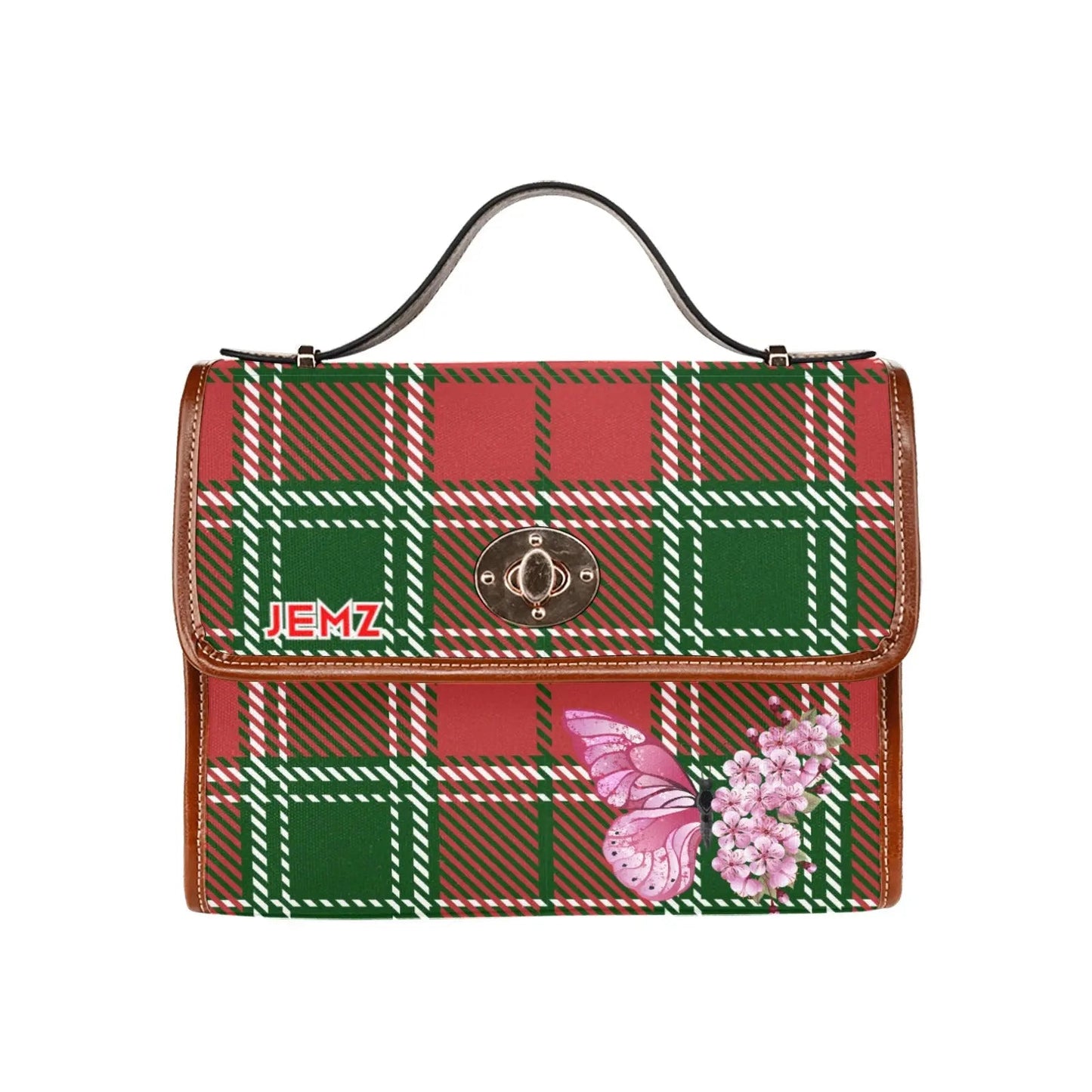 Personalized Waterproof Canvas Shoulder Strap Bag Tartan Butterfly - Piryoung Shop