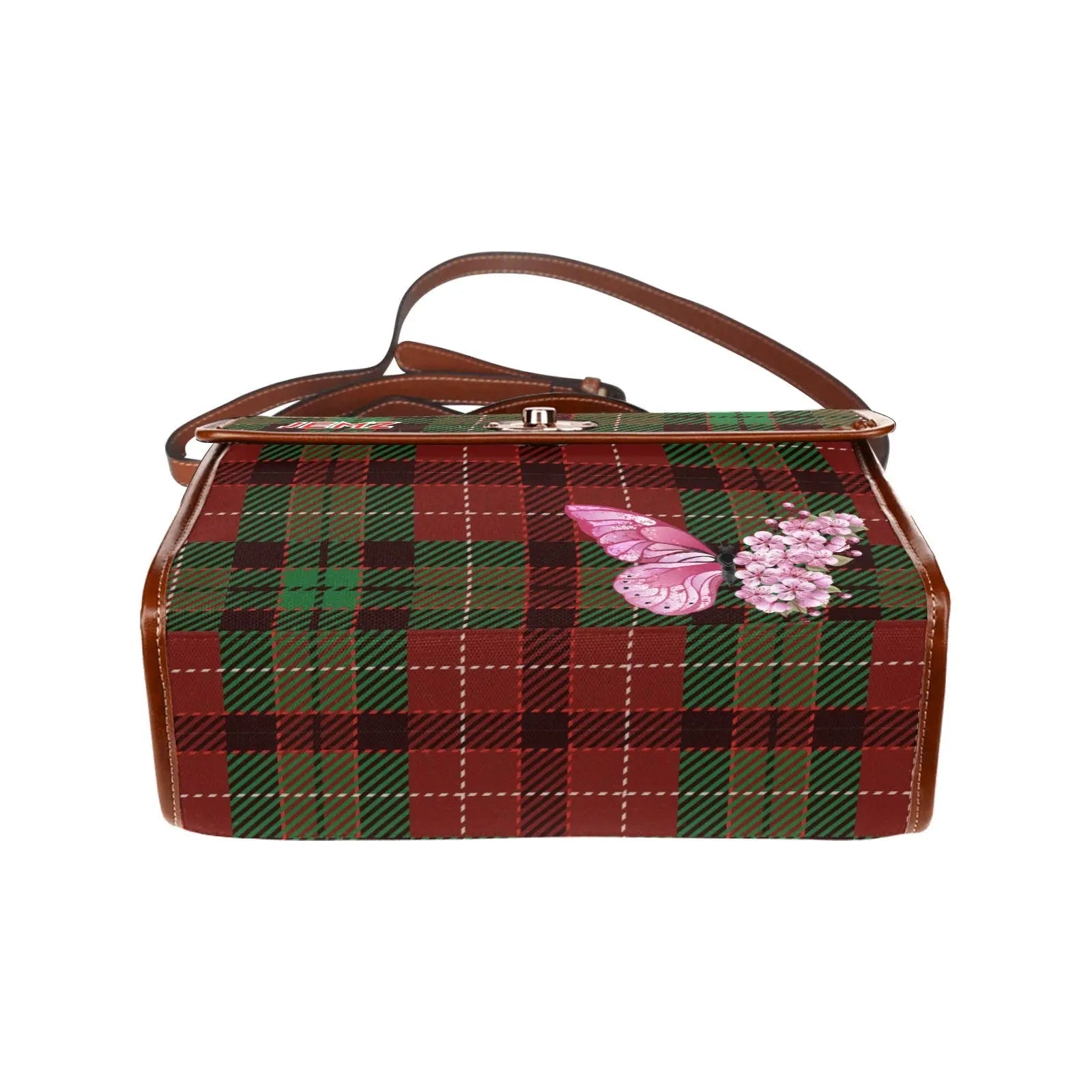 Personalized Waterproof Canvas Shoulder Strap Bag Tartan Butterfly - Piryoung Shop