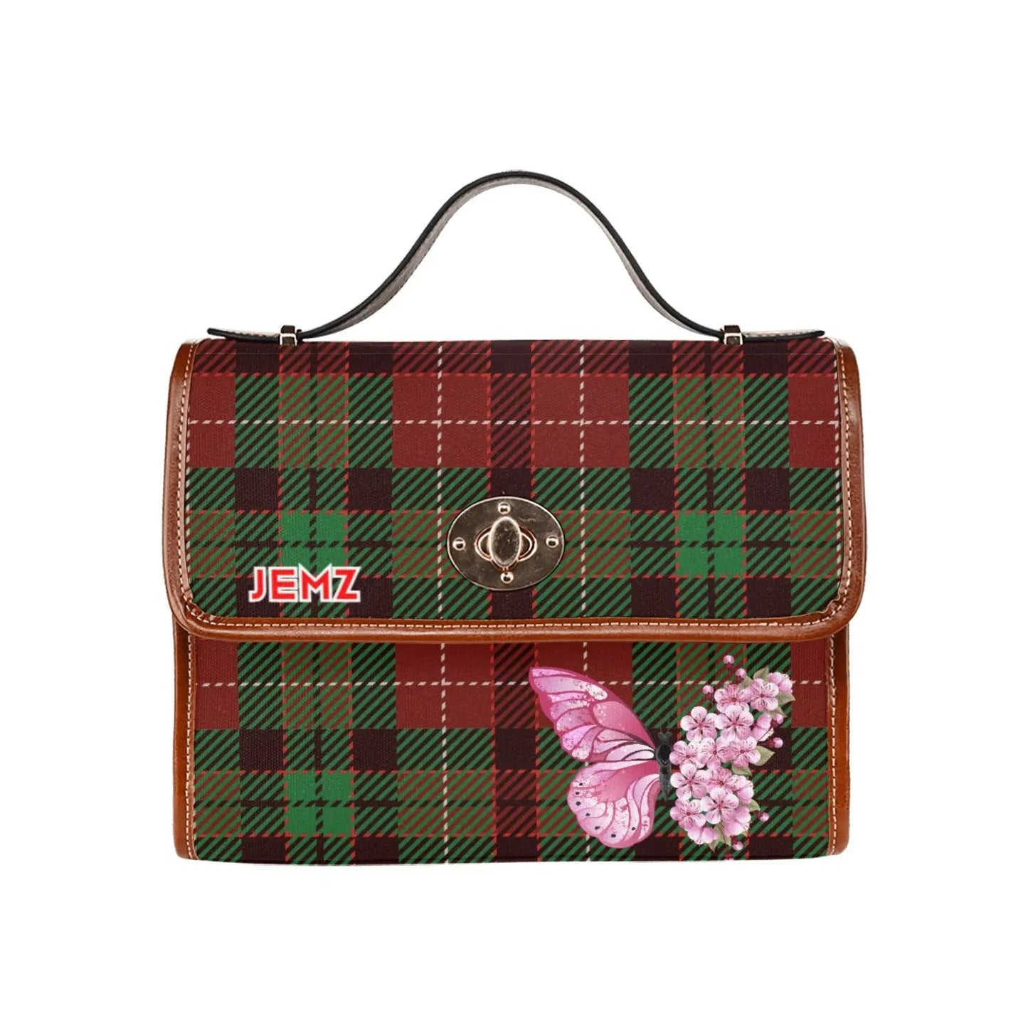 Personalized Waterproof Canvas Shoulder Strap Bag Tartan Butterfly - Piryoung Shop