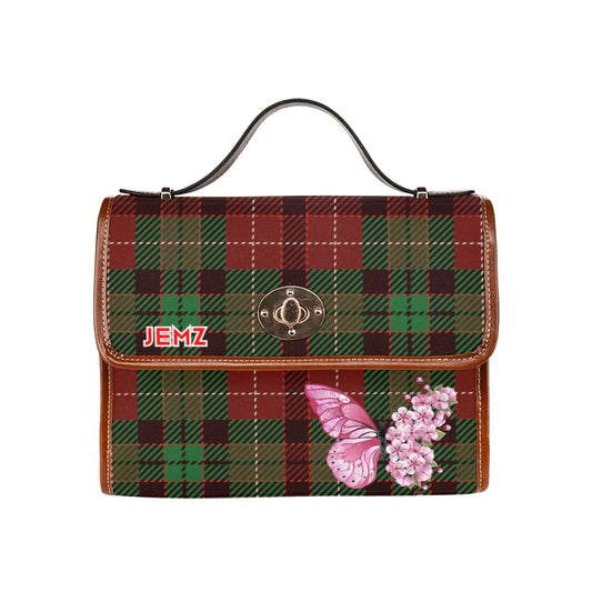 Personalized Waterproof Canvas Shoulder Strap Bag Tartan Butterfly - Piryoung Shop
