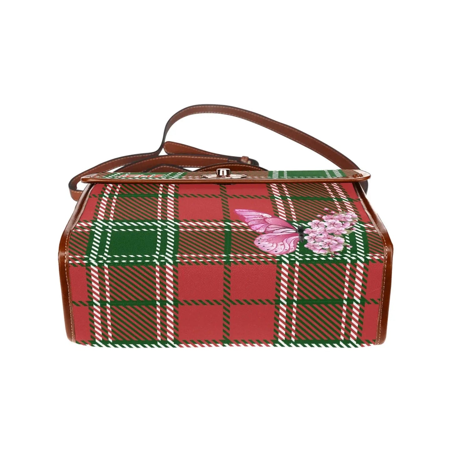 Personalized Waterproof Canvas Shoulder Strap Bag Tartan Butterfly - Piryoung Shop