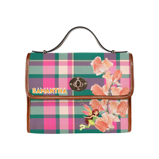 Personalized Waterproof Canvas Shoulder Strap Bag Tartan Fairy Flower - Piryoung Shop