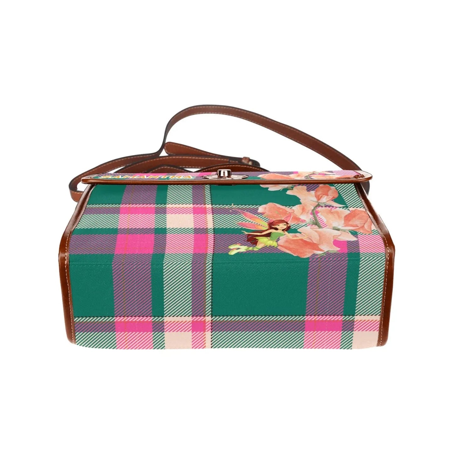 Personalized Waterproof Canvas Shoulder Strap Bag Tartan Fairy Flower - Piryoung Shop