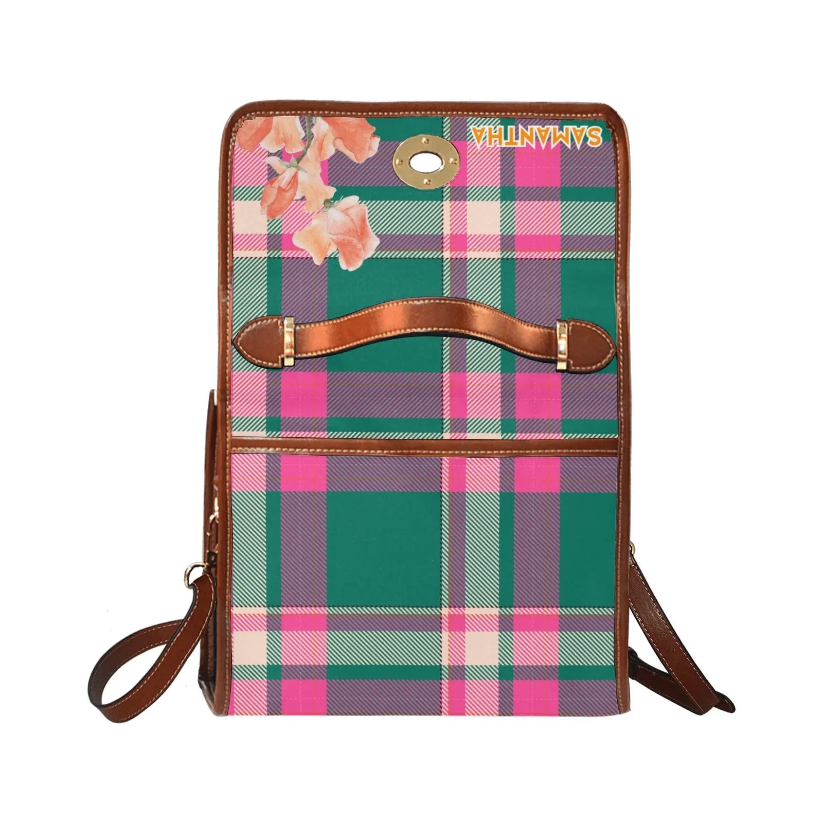 Personalized Waterproof Canvas Shoulder Strap Bag Tartan Fairy Flower - Piryoung Shop