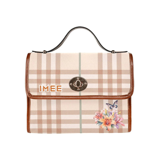 Personalized Waterproof Canvas Shoulder Strap Bag Tartan Flower - Piryoung Shop