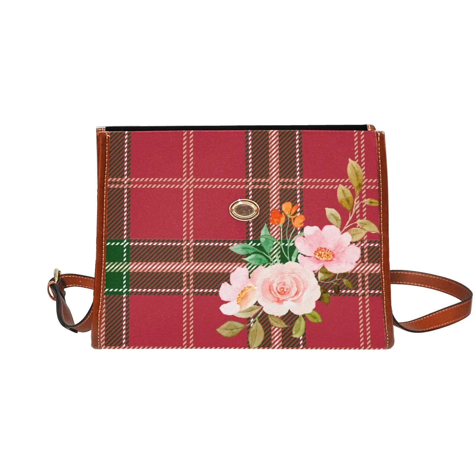 Personalized Waterproof Canvas Shoulder Strap Bag Tartan Flower Butterfly - Piryoung Shop