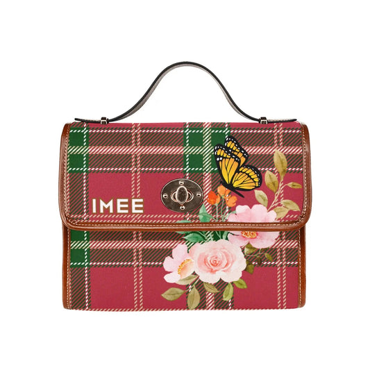 Personalized Waterproof Canvas Shoulder Strap Bag Tartan Flower Butterfly - Piryoung Shop