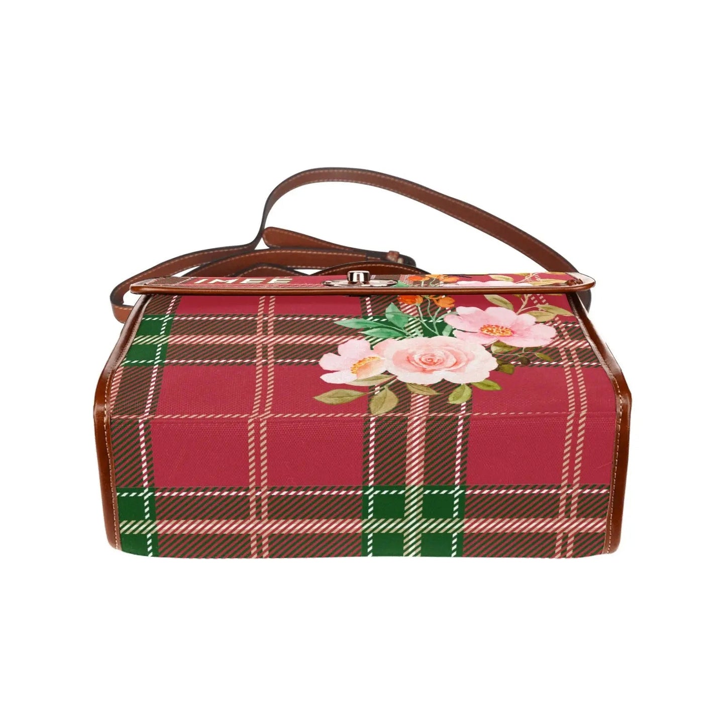 Personalized Waterproof Canvas Shoulder Strap Bag Tartan Flower Butterfly - Piryoung Shop
