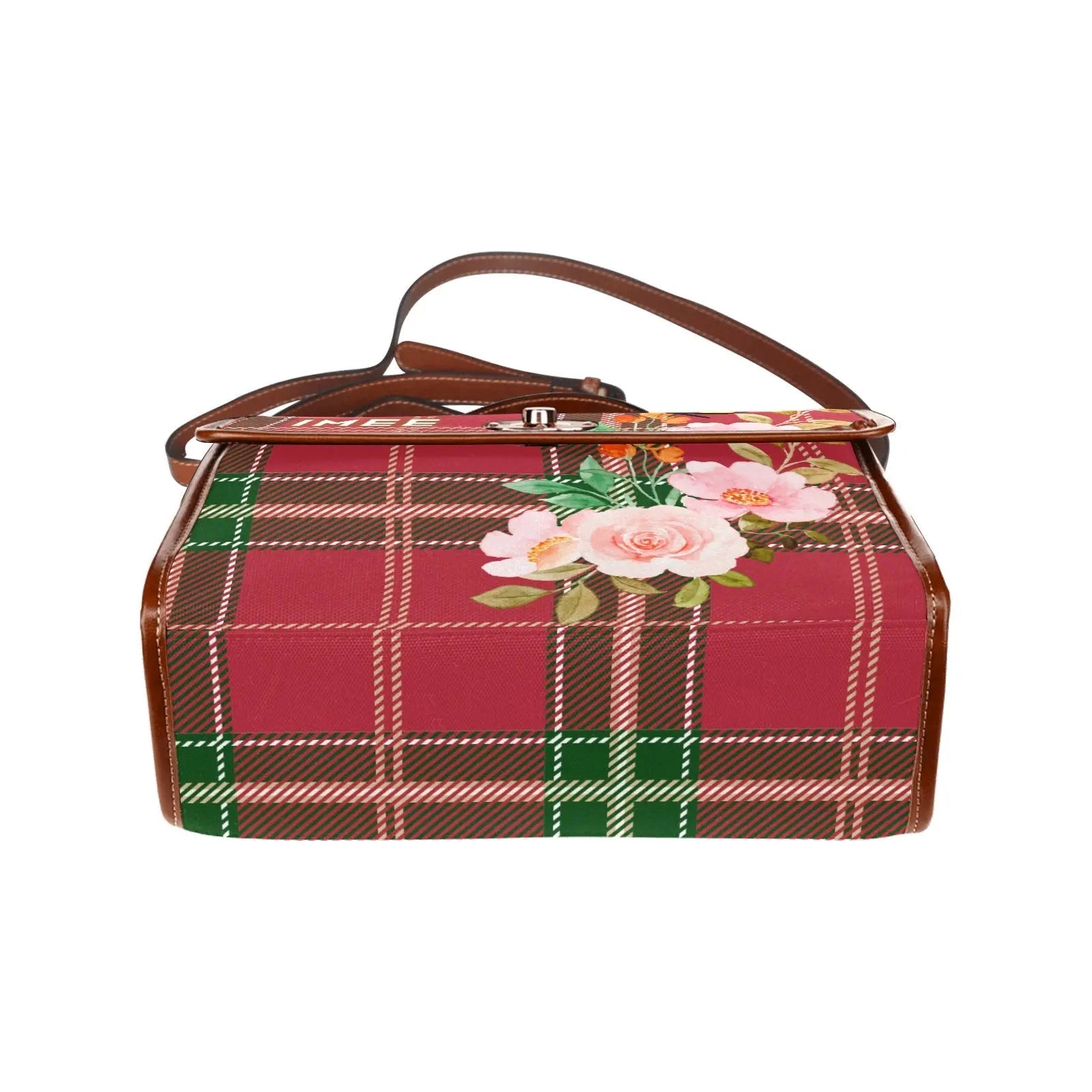 Personalized Waterproof Canvas Shoulder Strap Bag Tartan Flower Butterfly - Piryoung Shop