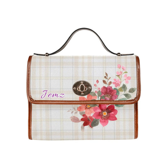 Personalized Waterproof Canvas Shoulder Strap Bag Tartan Flower Design - Piryoung Shop