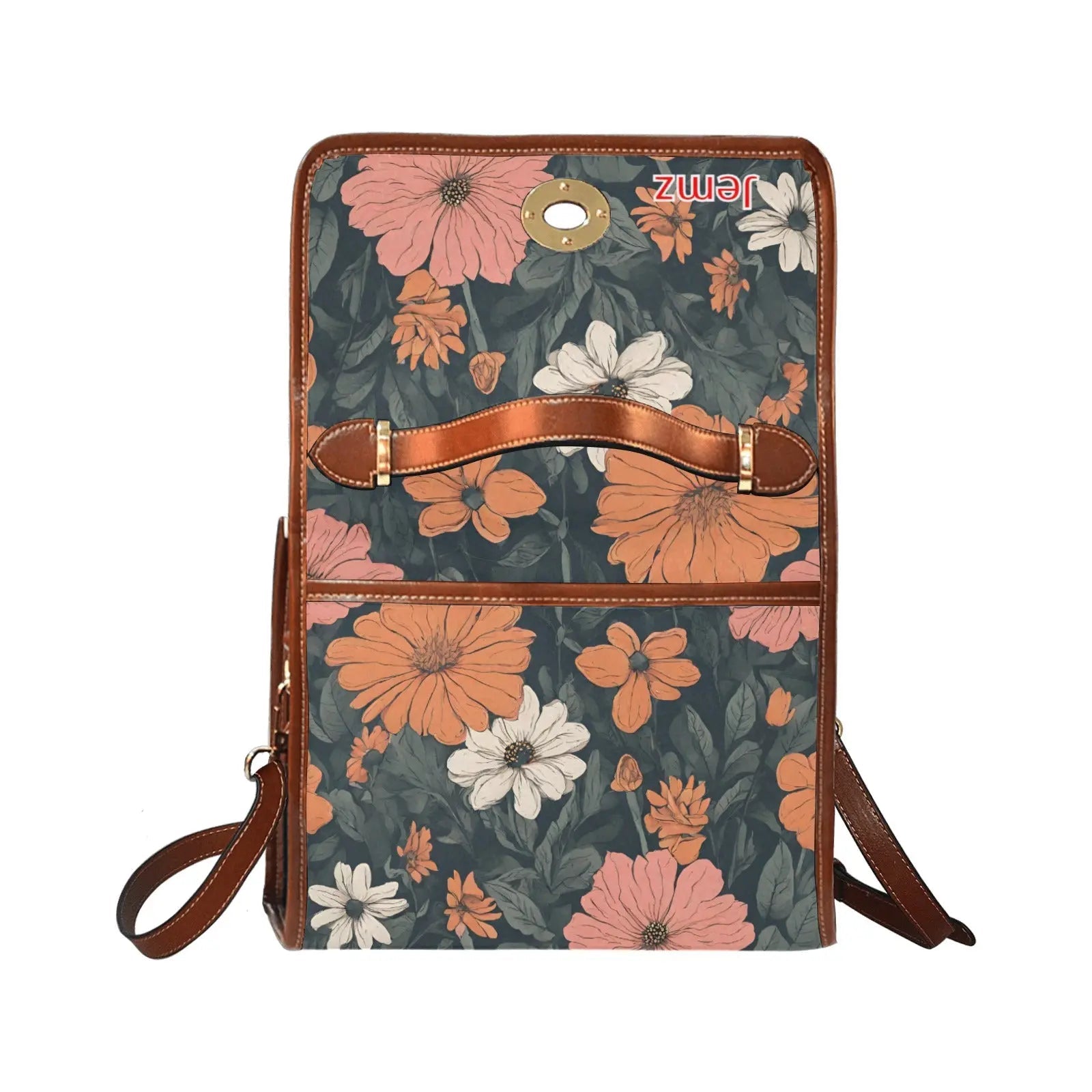 Personalized Waterproof Canvas Shoulder Strap Bag Tartan Flower Design - Piryoung Shop