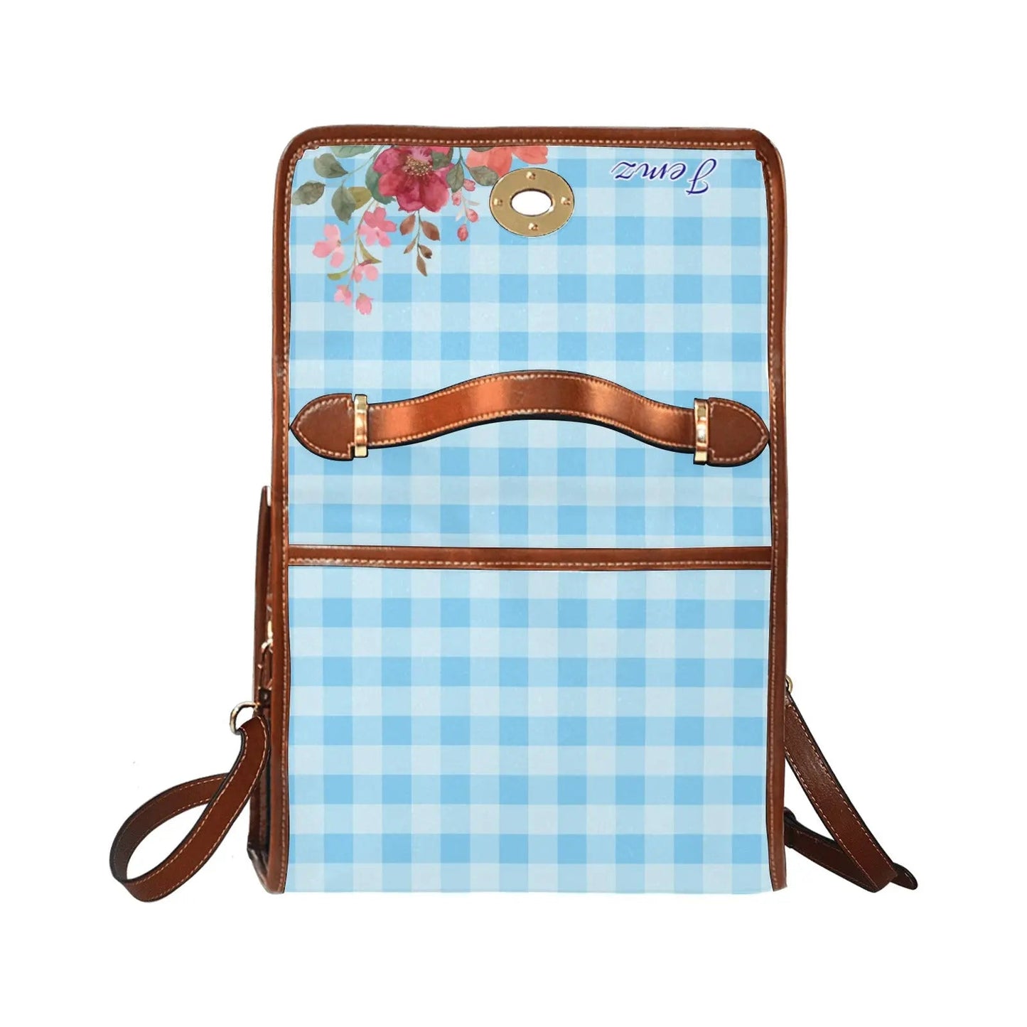 Personalized Waterproof Canvas Shoulder Strap Bag Tartan Flower Design - Piryoung Shop