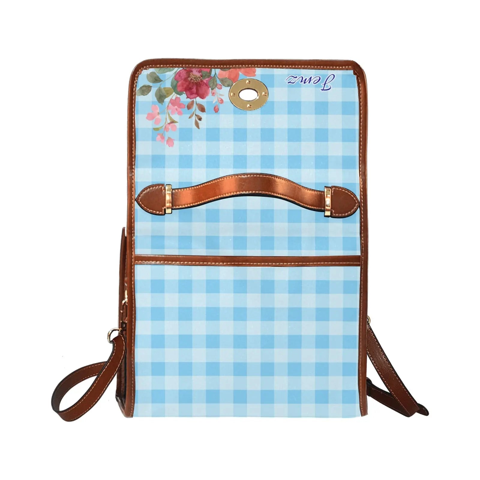 Personalized Waterproof Canvas Shoulder Strap Bag Tartan Flower Design - Piryoung Shop