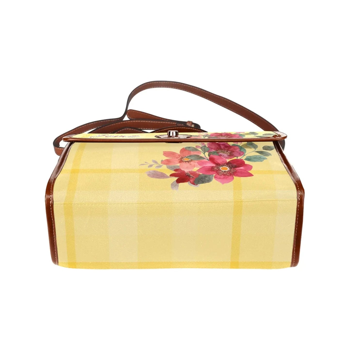 Personalized Waterproof Canvas Shoulder Strap Bag Tartan Flower Design - Piryoung Shop