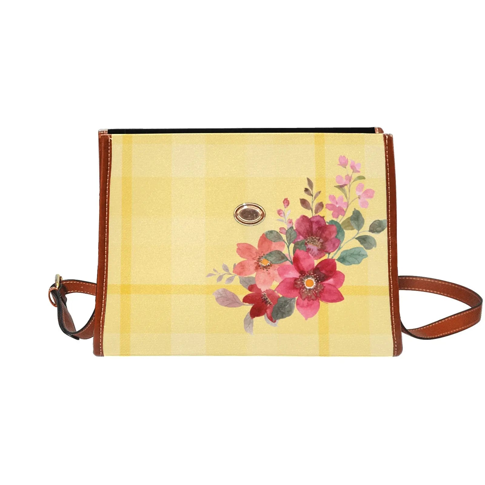 Personalized Waterproof Canvas Shoulder Strap Bag Tartan Flower Design - Piryoung Shop