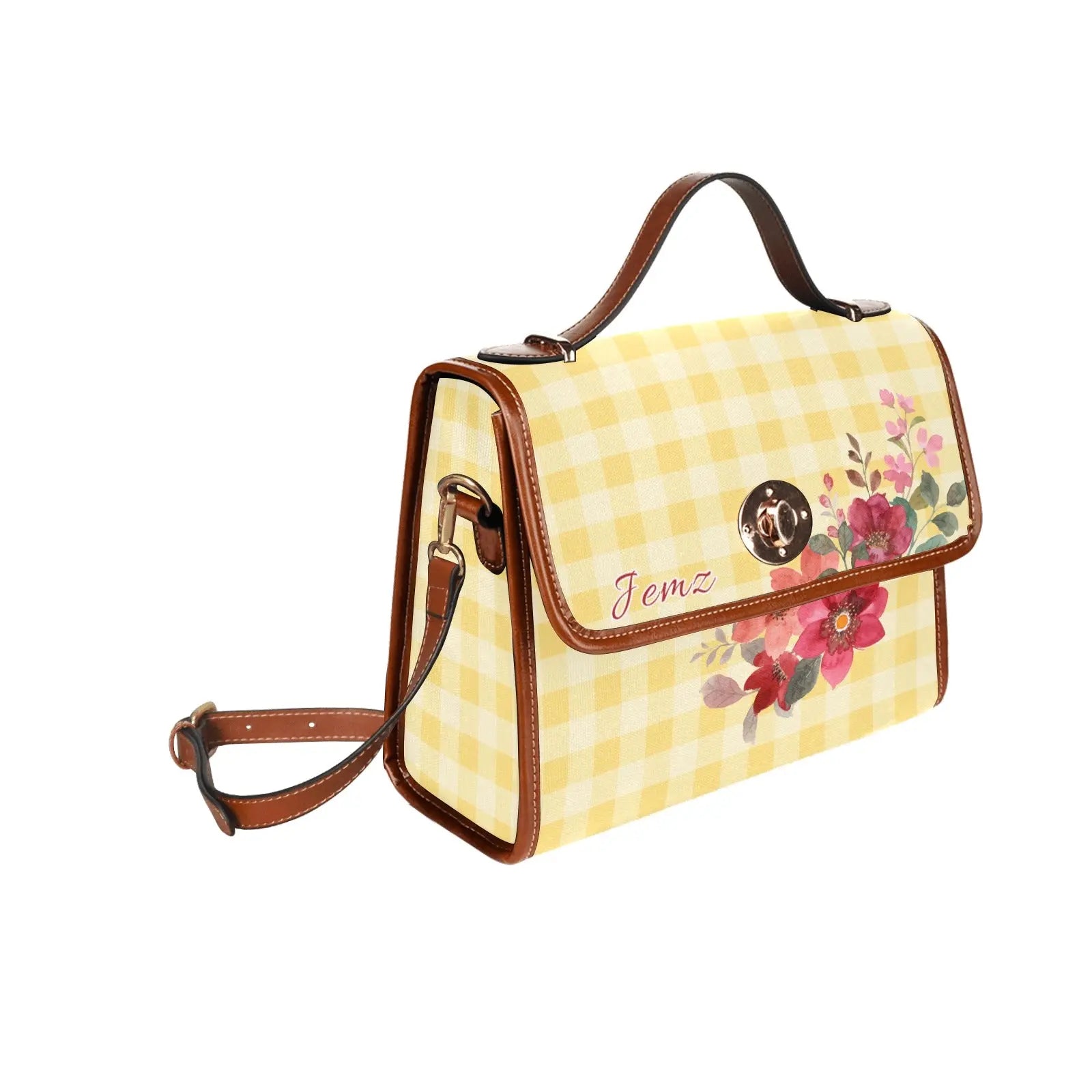 Personalized Waterproof Canvas Shoulder Strap Bag Tartan Flower Design - Piryoung Shop
