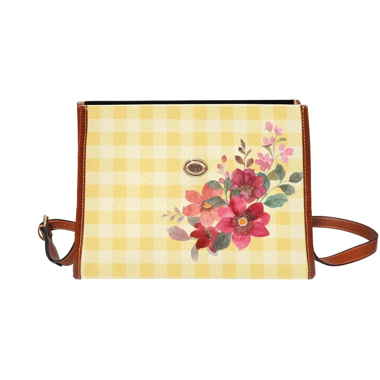Personalized Waterproof Canvas Shoulder Strap Bag Tartan Flower Design - Piryoung Shop