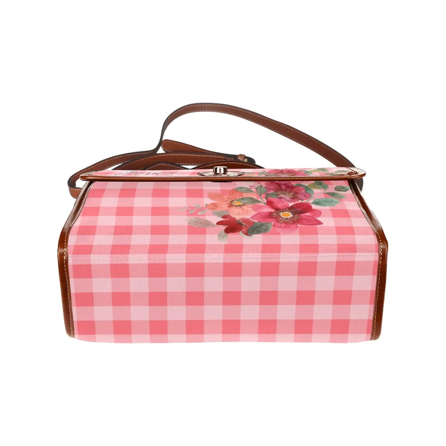 Personalized Waterproof Canvas Shoulder Strap Bag Tartan Flower Design - Piryoung Shop