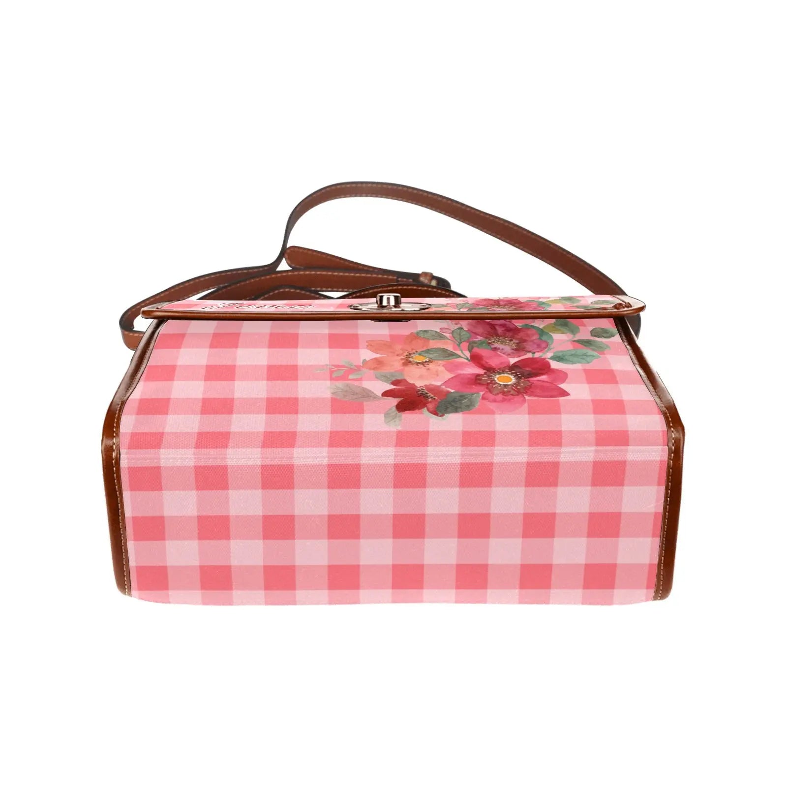 Personalized Waterproof Canvas Shoulder Strap Bag Tartan Flower Design - Piryoung Shop