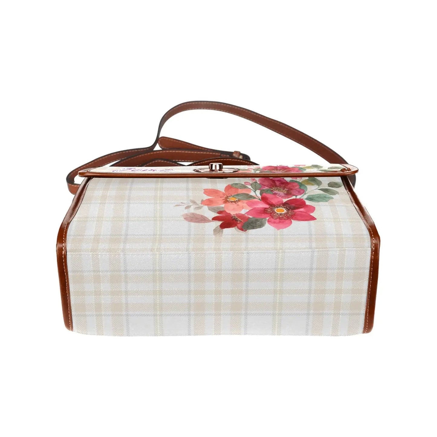 Personalized Waterproof Canvas Shoulder Strap Bag Tartan Flower Design - Piryoung Shop