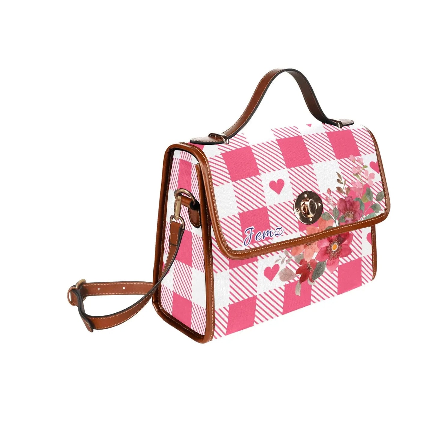 Personalized Waterproof Canvas Shoulder Strap Bag Tartan Flower Design - Piryoung Shop