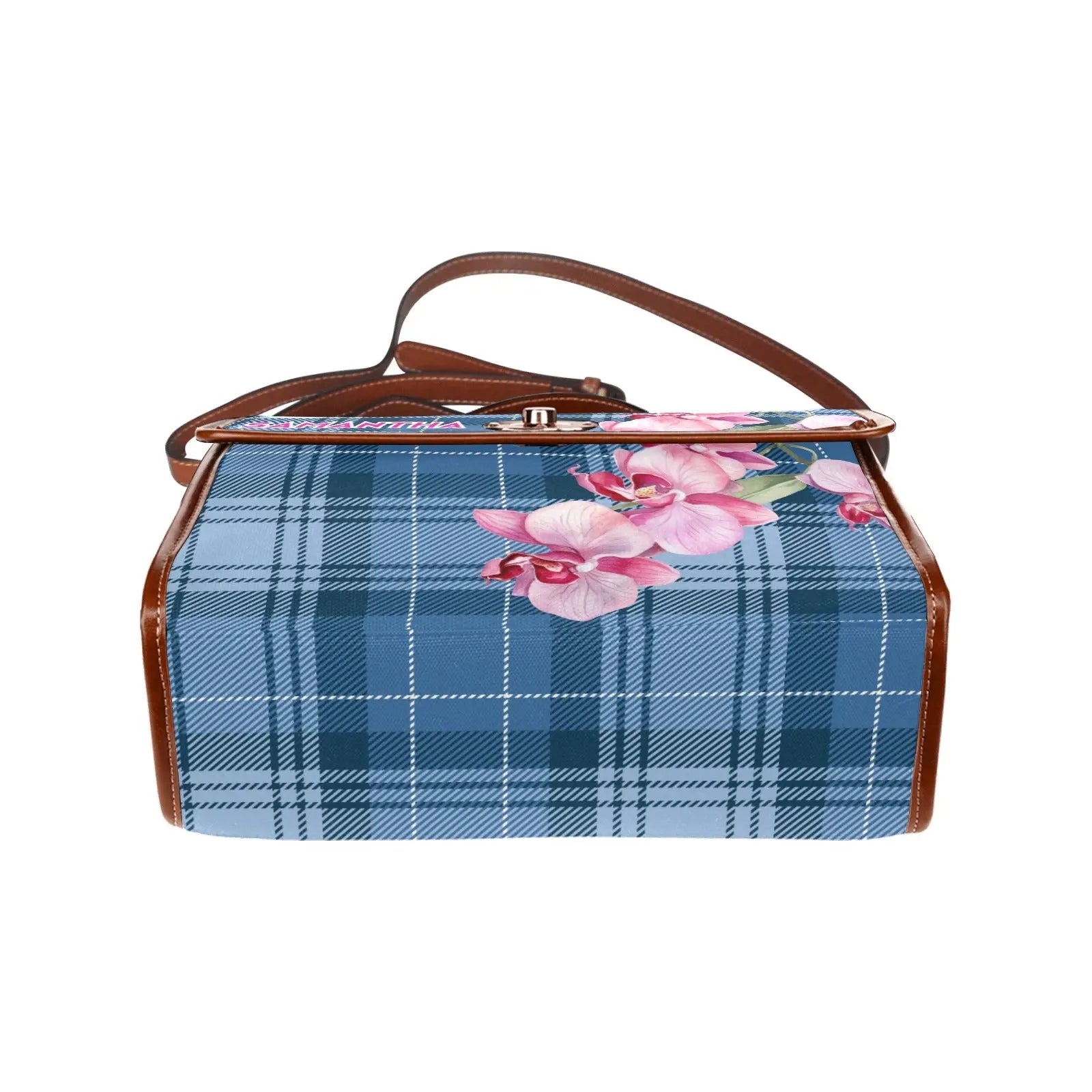 Personalized Waterproof Canvas Shoulder Strap Bag Tartan Flower Design - Piryoung Shop