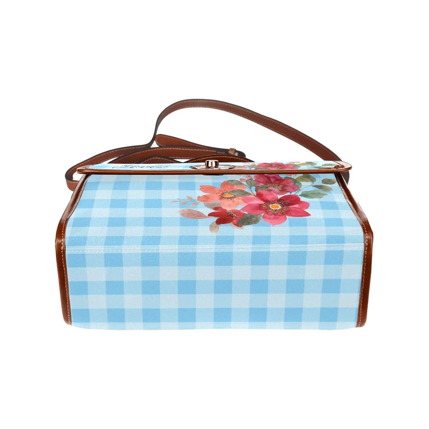 Personalized Waterproof Canvas Shoulder Strap Bag Tartan Flower Design - Piryoung Shop