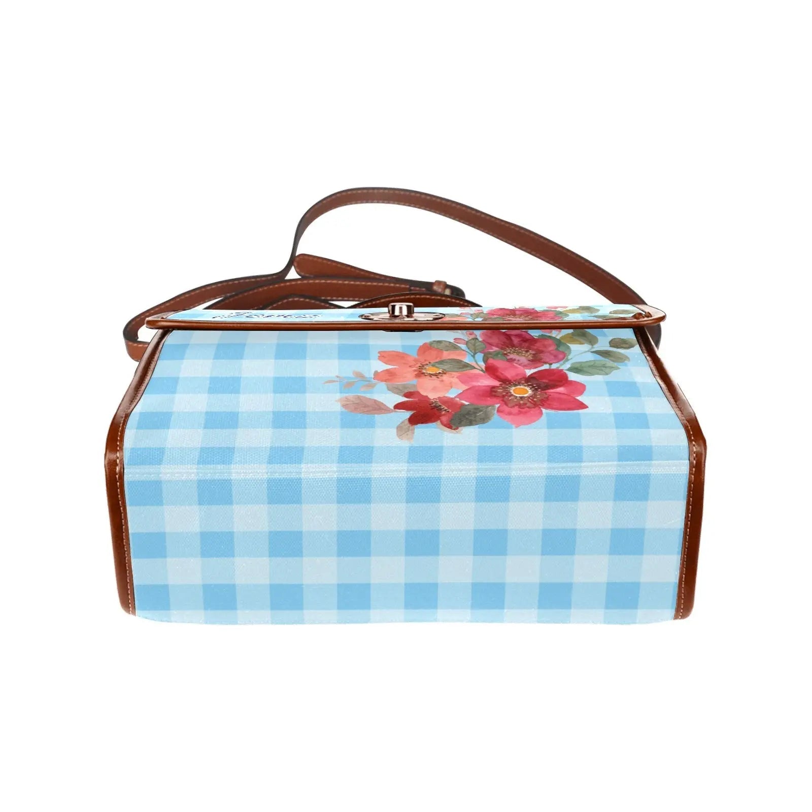Personalized Waterproof Canvas Shoulder Strap Bag Tartan Flower Design - Piryoung Shop