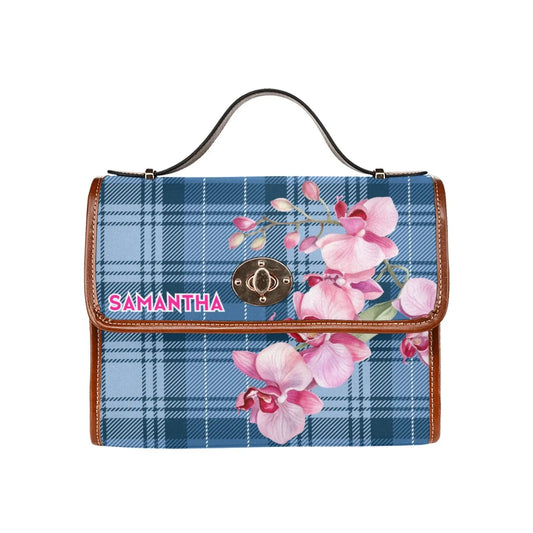 Personalized Waterproof Canvas Shoulder Strap Bag Tartan Flower Design - Piryoung Shop