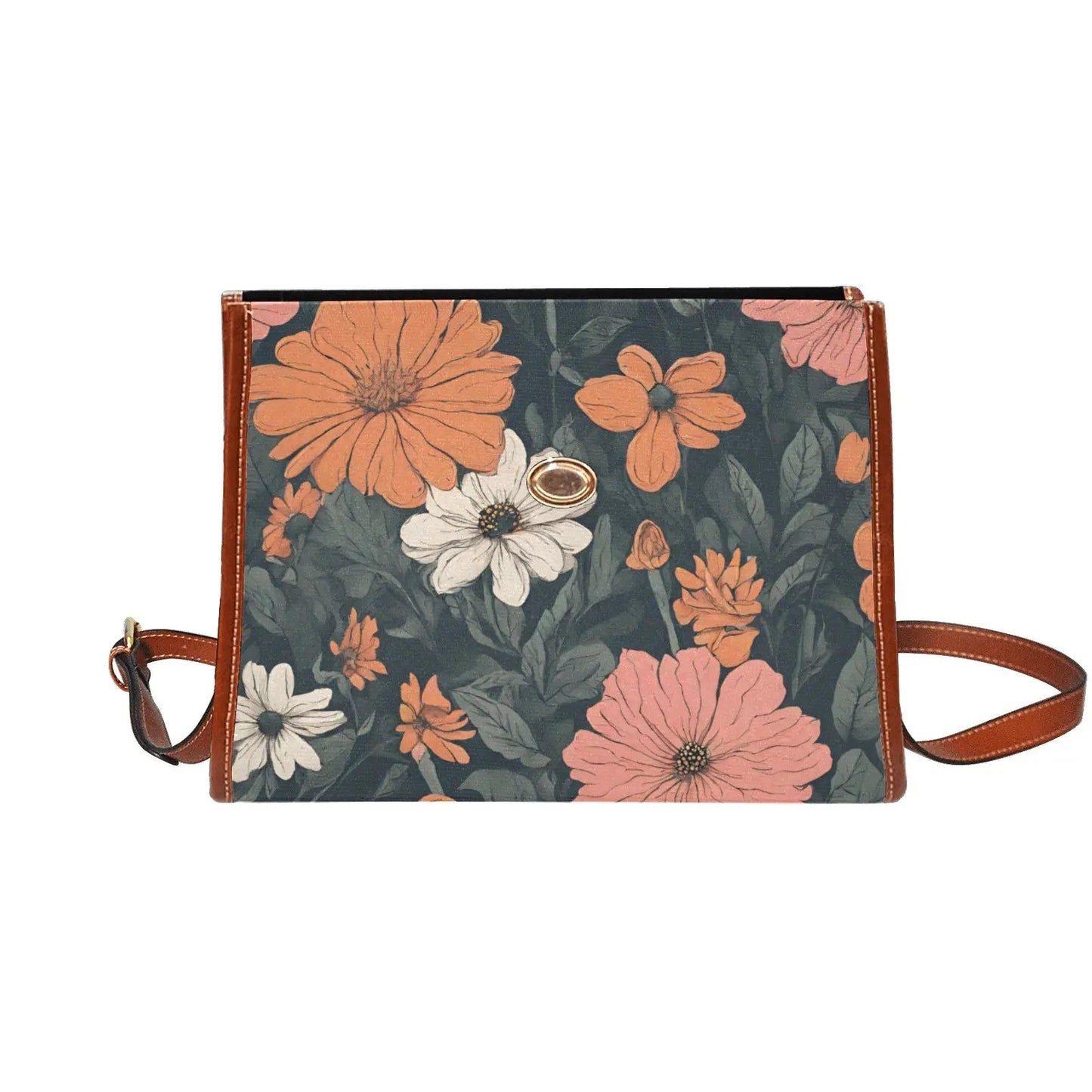 Personalized Waterproof Canvas Shoulder Strap Bag Tartan Flower Design - Piryoung Shop