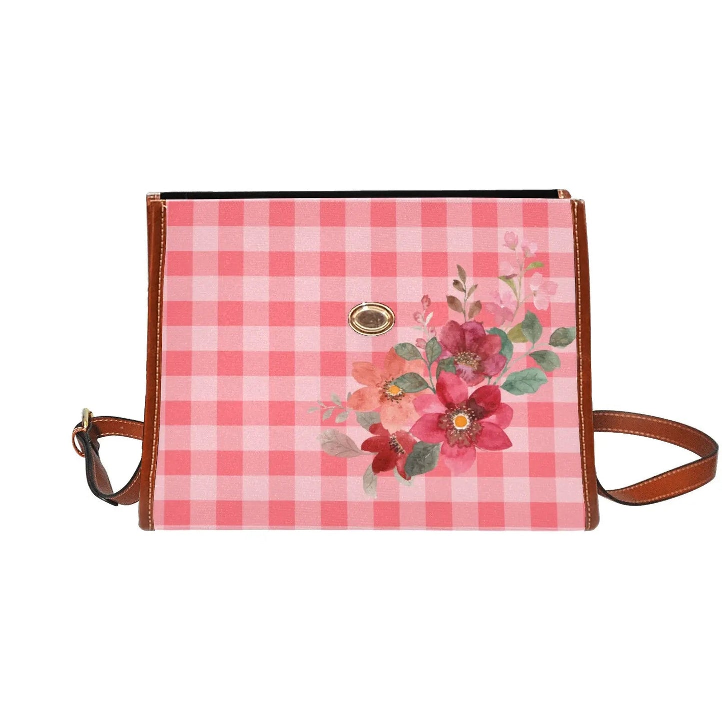 Personalized Waterproof Canvas Shoulder Strap Bag Tartan Flower Design - Piryoung Shop