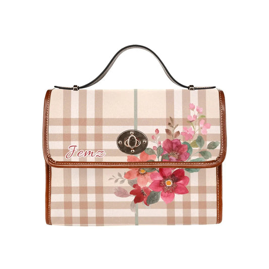 Personalized Waterproof Canvas Shoulder Strap Bag Tartan Flower Design - Piryoung Shop