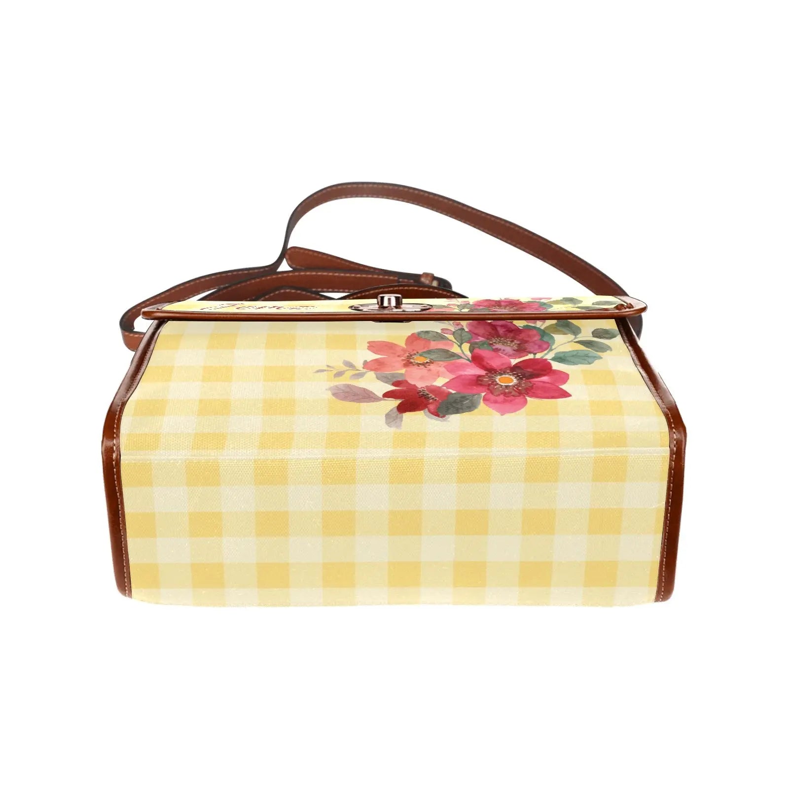 Personalized Waterproof Canvas Shoulder Strap Bag Tartan Flower Design - Piryoung Shop