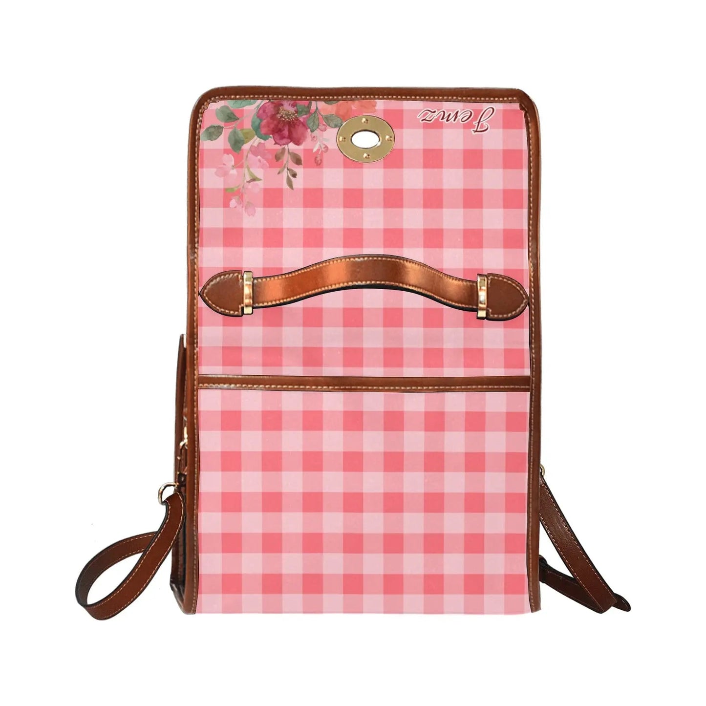 Personalized Waterproof Canvas Shoulder Strap Bag Tartan Flower Design - Piryoung Shop