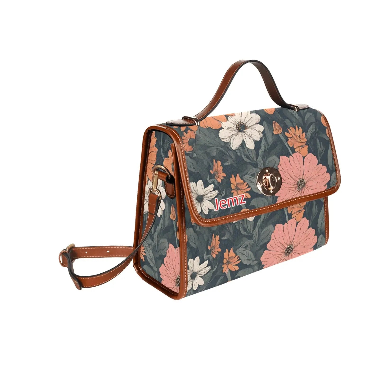 Personalized Waterproof Canvas Shoulder Strap Bag Tartan Flower Design - Piryoung Shop