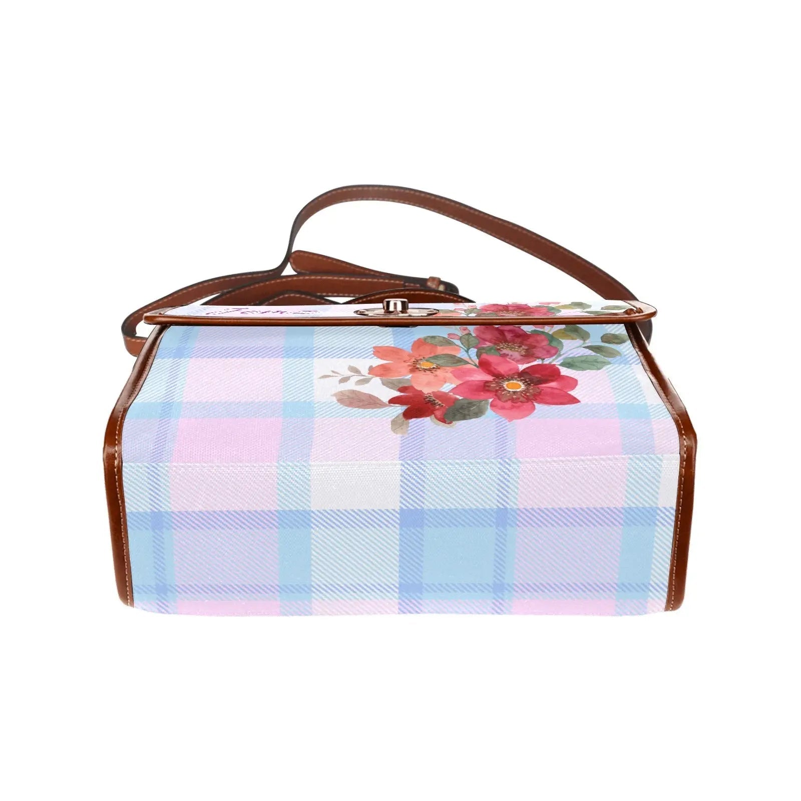 Personalized Waterproof Canvas Shoulder Strap Bag Tartan Flower Design - Piryoung Shop
