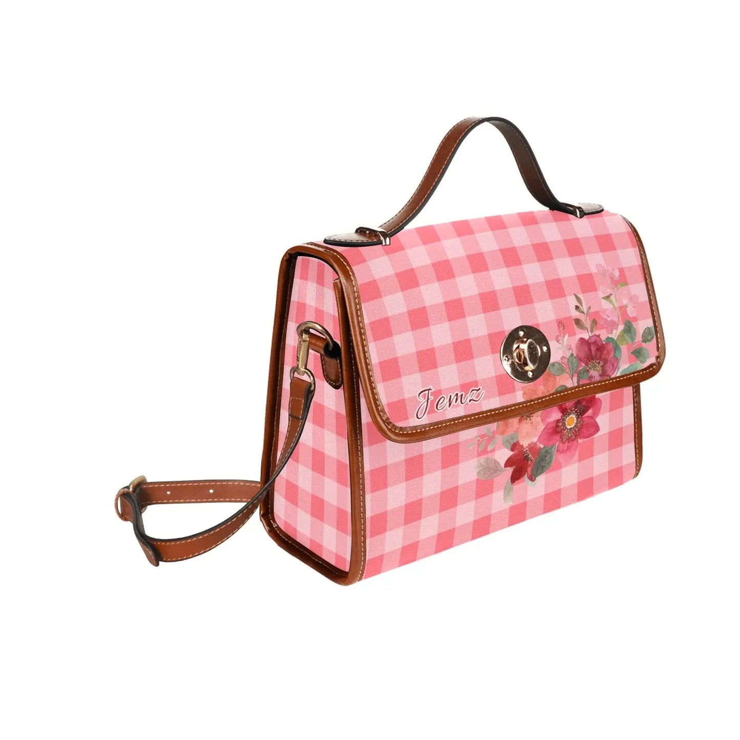 Personalized Waterproof Canvas Shoulder Strap Bag Tartan Flower Design - Piryoung Shop